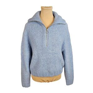 Wilfred Aritzia Gwyneth Light Blue Cropped Fuzzy Half Zip Sweater Sz M